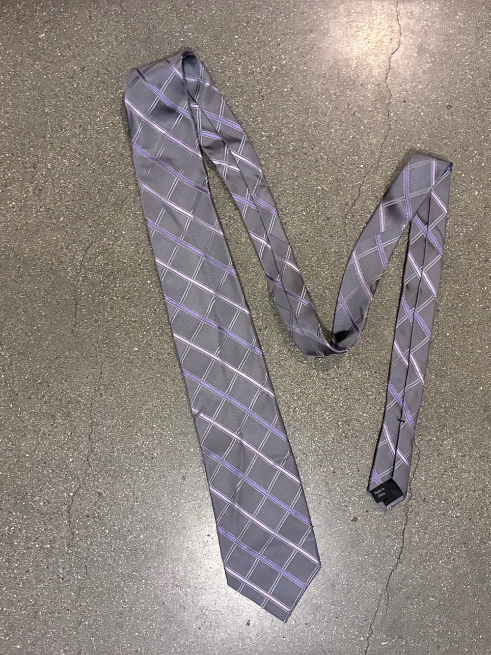 Michael Kors 100% Silk Gray Purple Plaid Stripe Neck Tie